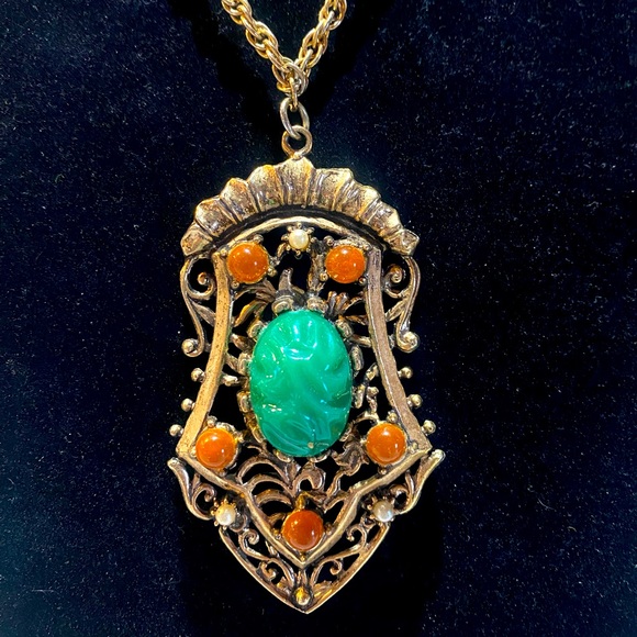 Rare 50's SELRO Selini Victorian Revival Large Pendant Necklace Renaissance - Picture 2 of 4